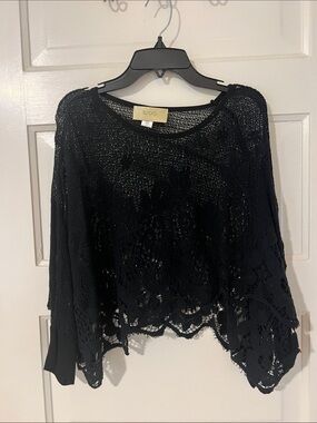 Black Crochet Scoop Neck Sweater